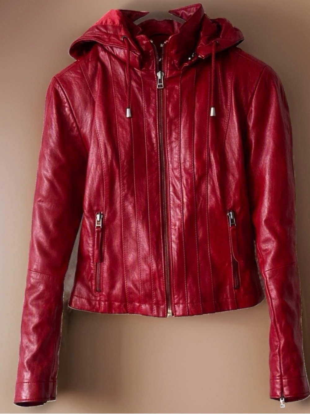 Vintage Y2K Fray Genuine Leather Moto Jacket Red Size Small